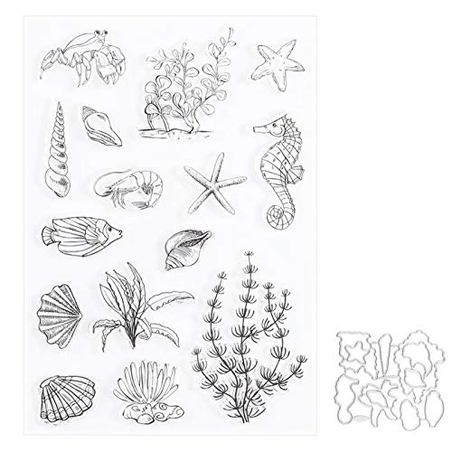 Fdit Transparentes Stempelschneiden Die durchsichtigen Gummi DIY Journal Seepferdchen Conch Seabed Pattern Craft für DIY Scrapbooking Fotoalbum Papierkarte Bastelbedarf von Fdit