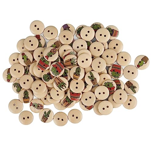 Gemischte Hölzerne Knöpfe Schöne 2 Löcher Dekorative Runde Knöpfe für DIY -, Packung von 100 Pcs (Stammfarbenkaktus) von Fdit