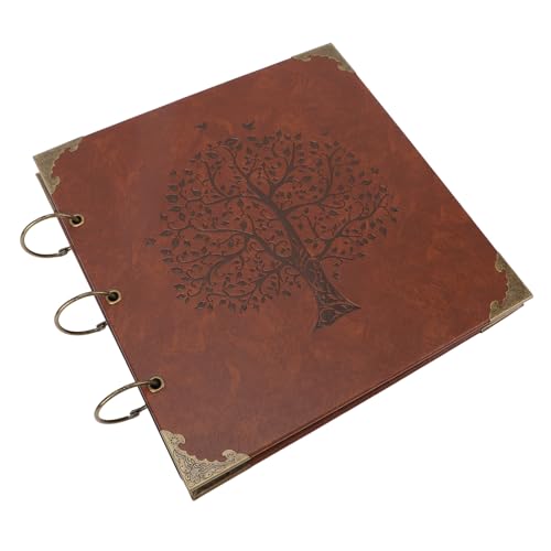 Loseblatt-Fotoalbum aus Leder mit Eisenbindung, DIY-Sammelalbum für Erinnerungen, Großes Fassungsvermögen, Schwarze Kartenseiten (Baummuster) von Fdit