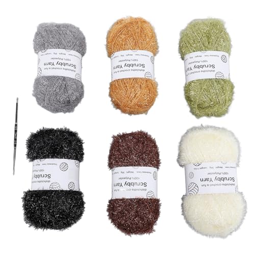 Pecrubby Garn, Leicht zu Stricken und Sauber und Sauber, Helles Seiden für Kreative Arbeiten, Baumwollfaden mit Edelstahl, Glitzer, Strickpuppen, Taschen und Geschirrtücher von Fdit