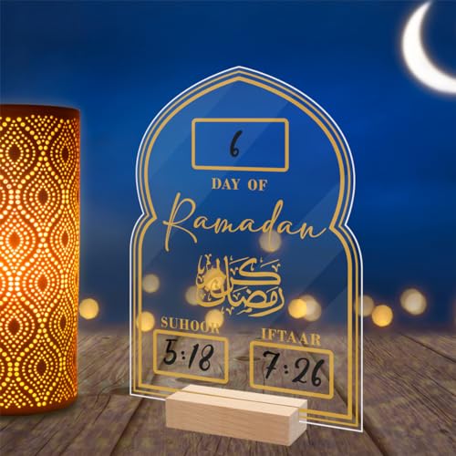Feaolala Ramadan Adventskalender Holz Countdown Kalender Dekorationen für Zuhause, 30 Tage Til Eid Ramadan und Eid Decor Ramadan Advent Calendar Countdown Calendars Lantern (Gold 2) von Feaolala