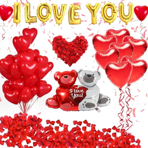 I Love You Herz-Ballon-Set, 1000 Stück, rote Seidenrosenblätter, Hochzeitsblumen-Dekoration für Valentinstag, Party-Dekorationen, schaffen romantische Atmosphäre (A) von Feaolala