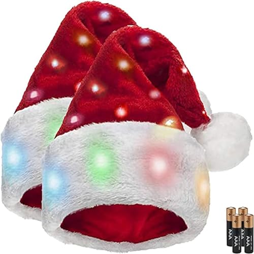 LED-Plüsch-Weihnachtsmütze, beleuchtete Weihnachtsmütze, blinkende Weihnachtsmütze, Neuheit, Plüsch, lustige Weihnachtsmützen für Kinder und Erwachsene, für Weihnachten, Neujahr, Urlaub, festliche von Feaolala