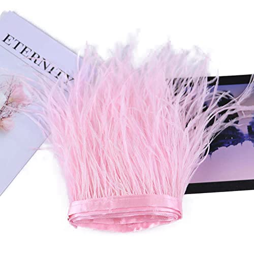 Flauschige Straußenfeder-Fransenborte für Handarbeiten, rosa Straußenfedern auf Band, Hochzeitskleid, dekorative Federn, Basteln, 10 - 15 cm, Hellrosa #024 von FEARAFTS