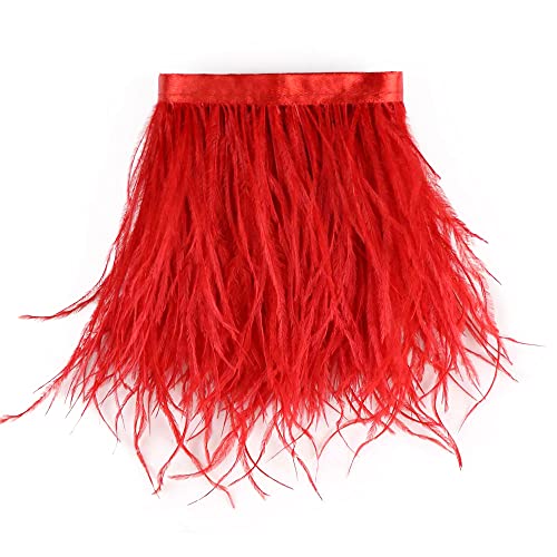 Flauschige und weiche Straußenfeder-Fransenborte, 2 Yard, 10–15 cm, für DIY, Nähen, Basteln (Rot #003) von Fearafts