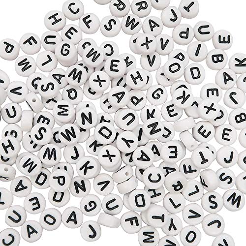 Febbya Buchstaben Perlen,500 PCS Alphabet Acryl Perlen Kunststoff Buchstaben A-Z für Schmuckherstellung Handwerk Kunst DIY Armbänder Halskette Schlüsselringe Weiß und Schwarz 7 * 4MM von Febbya