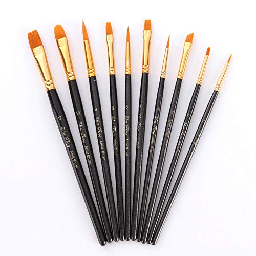 Febbya Künstlerpinsel,10er Pack Fein Pinsel Art Painting Set für Aquarell Acryl Ölgemälde DIY Zeichnung Erwachsene Jugendliche Anfänger Kinder Künstler Nylon Schwarz von EXFEA