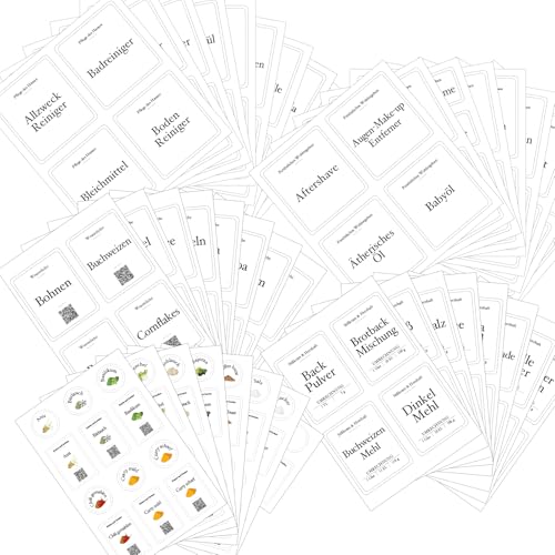 229 Haushaltsetiketten Schwarze Komplettpaket, wasserfest, auf Deutsch, Kräuter und Gewürze, Süßkram & Herzhaft, Wesentliche, Persönliches Wohlergehen, Pflege des Hauses von Febio