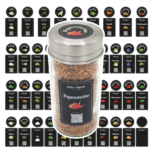 90 italienische Gewürzetiketten, schwarz, mit Illustrationen und QR-Code für Rezepte und Informationen/Klebeetiketten für Gläser, Karussell, Gewürzregal für Küche/Gewürzregal, Gewürzgläser von Febio