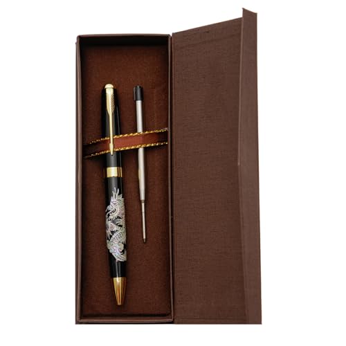 February Mountain Perlmutt-Kugelschreiber, einziehbarer Kugelschreiber, für Geschenk, Business, Büro, 1,0 mm mittlere Spitze, schwarze Tinte, Extras austauschbare Metallminen von February Mountain