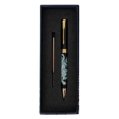 February Mountain Perlmutt-Kugelschreiber, einziehbarer Kugelschreiber, für Geschenk, Business, Büro, 1,0 mm mittlere Spitze, schwarze Tinte, Extras austauschbare Metallminen von February Mountain