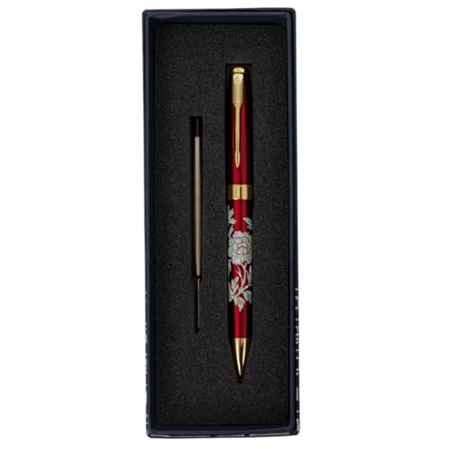 February Mountain Perlmutt-Kugelschreiber, einziehbarer Kugelschreiber, für Geschenk, Business, Büro, 1,0 mm mittlere Spitze, schwarze Tinte, Extras austauschbare Metallminen von February Mountain