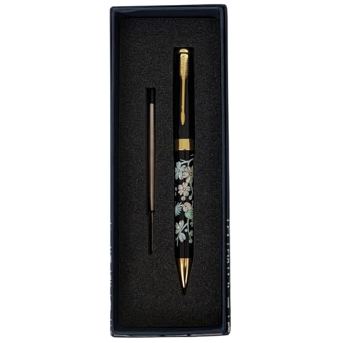 February Mountain Perlmutt-Kugelschreiber, einziehbarer Kugelschreiber, für Geschenk, Business, Büro, 1,0 mm mittlere Spitze, schwarze Tinte, Extras austauschbare Metallminen von February Mountain