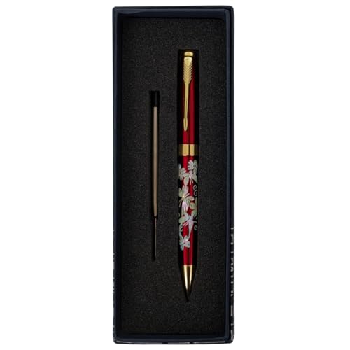 February Mountain Perlmutt-Kugelschreiber, einziehbarer Kugelschreiber, für Geschenk, Business, Büro, 1,0 mm mittlere Spitze, schwarze Tinte, Extras austauschbare Metallminen von February Mountain
