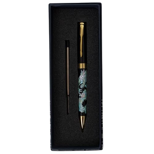 February Mountain Perlmutt-Kugelschreiber, einziehbarer Kugelschreiber, für Geschenk, Business, Büro, 1,0 mm mittlere Spitze, schwarze Tinte, Extras austauschbare Metallminen von February Mountain