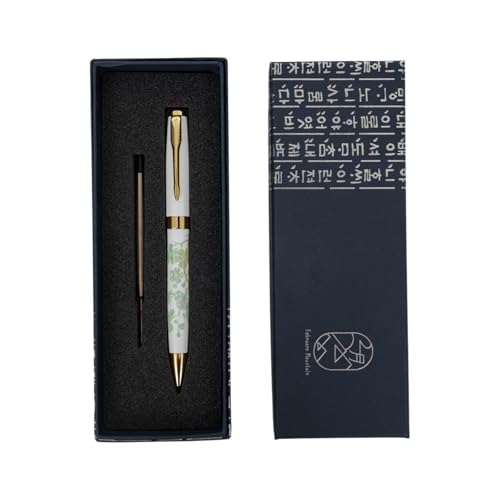 February Mountain Perlmutt-Kugelschreiber, einziehbarer Kugelschreiber, für Geschenk, Business, Büro, 1,0 mm mittlere Spitze, schwarze Tinte, Extras austauschbare Metallminen von February Mountain