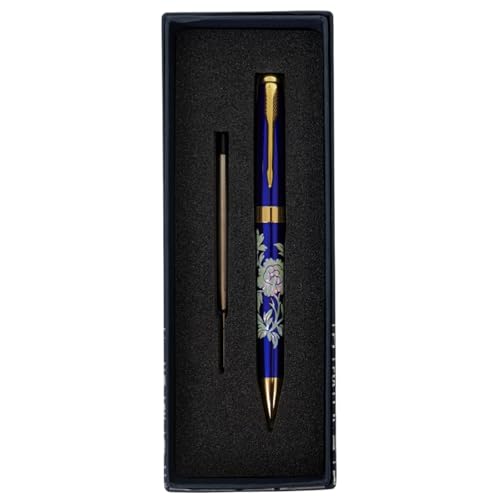 February Mountain Perlmutt-Kugelschreiber, einziehbarer Kugelschreiber, für Geschenk, Business, Büro, 1,0 mm mittlere Spitze, schwarze Tinte, Extras austauschbare Metallminen von February Mountain