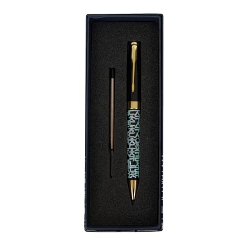February Mountain Perlmutt-Kugelschreiber, einziehbarer Kugelschreiber, für Geschenk, Business, Büro, 1,0 mm mittlere Spitze, schwarze Tinte, Extras austauschbare Metallminen von February Mountain