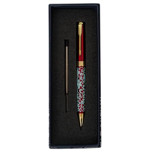 February Mountain Perlmutt-Kugelschreiber, einziehbarer Kugelschreiber, für Geschenk, Business, Büro, 1,0 mm mittlere Spitze, schwarze Tinte, Extras austauschbare Metallminen von February Mountain