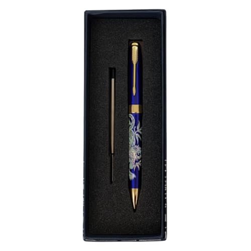 February Mountain Perlmutt-Kugelschreiber, einziehbarer Kugelschreiber, für Geschenk, Business, Büro, 1,0 mm mittlere Spitze, schwarze Tinte, Extras austauschbare Metallminen von February Mountain