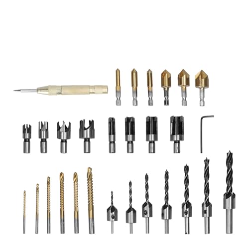 Holzbearbeitung 错误 -Bits Set Schalme Bohrwerkzeug Runde Shank CounterSink Bohrbit Bit Holzschneider Fräsenbohrer Bits Automatische Mittelstempelkombination für Tischlerarbeiten von Febuliy