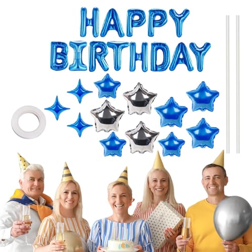 Fecfucy Happy Birthday Banner Ballon, Geburtstagsparty-Dekoration, aufblasbares Partydekor, Buchstabe Happy Birthday Luftballons mit Sternballons, Geburtstags-Hintergrund für Erwachsene und Kinder von Fecfucy