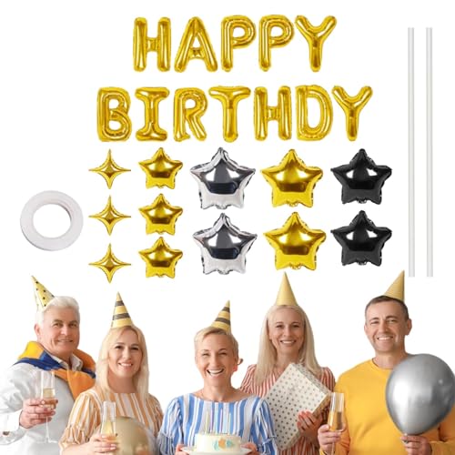 Fecfucy Happy Birthday Folienballons, Geburtstagsparty-Dekoration, Schild – Aufblasbare Party-Dekoration, Buchstabe Happy Birthday Ballons mit Sternballons, Geburtstags-Hintergrund für Erwachsene und von Fecfucy