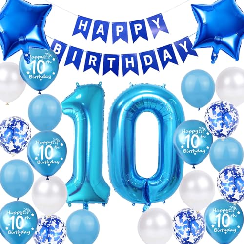 10. Geburtstag Dekoration Junge, Geburtstagsdeko 10 Jahre Junge, 10 Geburtstag Deko, Blau 10 Ballon Deko, Luftballon 10. Geburtstag Party Deko Junge Blau, Deko 10 Geburtstag Junge(10.) (10.) von Fechy