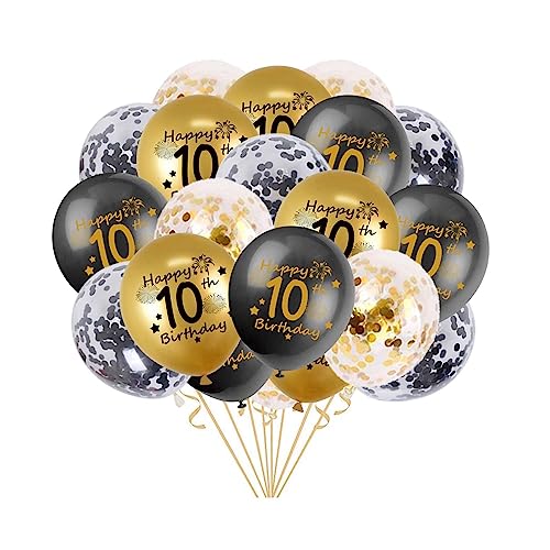 10. Geburtstag Luftballons, 20 Stück Schwarz Gold Happy 10. Geburtstag Latex Konfetti Ballon für 10 Jahre Geburtstag Deko Jungen 12 Zoll(10.) von Fechy