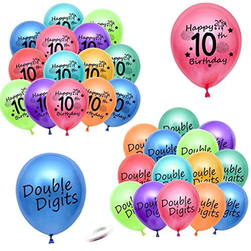 10. Geburtstag Luftballons, 31 Stück Bunte Ballons Alles Gute zum 10. Geburtstag Latex Ballon Bänder zum 10 Jahre Geburtstag Deko Jungen(10.) von Fechy