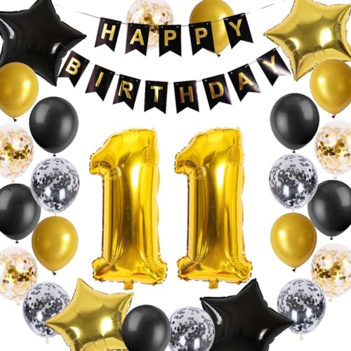 11 Geburtstag Party Dekoration Schwarz Gold für Jungen, Geburtstagsbanner Nummer 11 Geburtstag Folienballons Latex Konfetti Ballon für Jungen Ihn Sohn 11 Jahre Alt Geburtstag Dekoration Supplies von Fechy