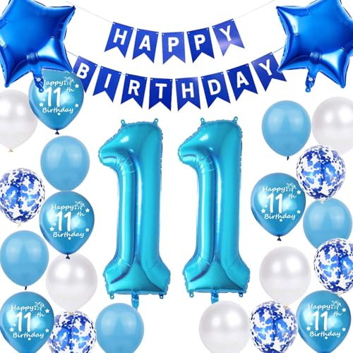 11. Geburtstag Dekoration Junge, Geburtstagsdeko 11Jahre Junge, 11 Geburtstag Deko, Blau 11 Ballon Deko, Luftballon 11. Geburtstag Party Deko Junge Blau, Deko 11 Geburtstag Junge(11.) (11.) von Fechy