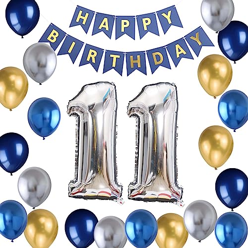 11. Geburtstag Dekoration Junge, Geburtstagsdeko Jungen 11 Jahre, 11. Ballon Metallic Silber Blau Gold Deko, Luftballon 11. Geburtstag Party Deko Junge, 11 Geburtstag Deko(11.) von Fechy