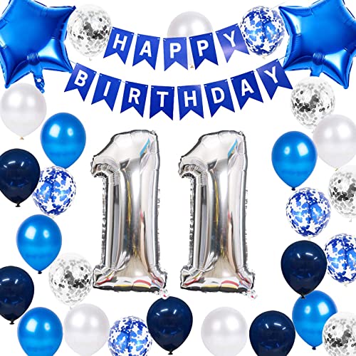 11. Geburtstag Party Dekoration für Jungen, Happy Birthday Banner Marineblau 11. Geburtstag Ballons Latex Konfetti Ballon für Jungen Ihn Sohn 11 Jahre alt Geburtstag Dekoration(11.) von Fechy