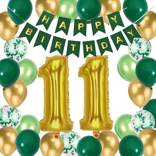 11.Geburtstag Dekoration Junge, Luftballon 11. Geburtstag Grüner, Junge 11. Geburtstag Grün Gold Party Deko, 11. Geburtstagsdeko für 11 Jahre alten Jungen Sohn Geburtstag Partydekoration(11. ) von Fechy