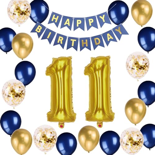 11.Geburtstag Dekorationen Junge, Geburtstagsdeko 11 Jahr, 11. Geburtstag Party Deko Ballon, Luftballons 11. Metallic Gold Marineblau Dekorationen, 11 Jahre Kind Geburtstag Deko(11) von Fechy