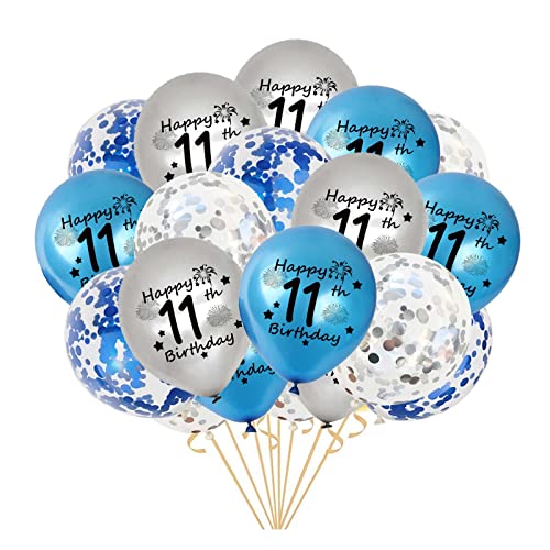 11.Geburtstag Luftballons, 20 Stück Blau Silber Happy 11. Geburtstag Latex Konfetti Ballon Bänder zum Jungen 11 Jahre Geburtstag Deko Jungen(11.) von Fechy