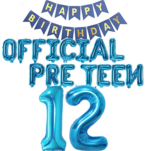 12. Geburtstag Dekorationen für Jungen Mädchen, Offizielle Pre-Teen 12. Geburtstag Ballon Birthday Banner Nummer 12 Geburtstags Folienballons für 12 Jahre Geburtstag Jungen Mädchen (Blau) von Fechy