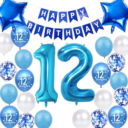 12. Geburtstagsdeko Junge, Luftballon 12. Geburtstag Blau, 12. Geburtstag Dekoration Blau, 12 Jahr Geburtstagsdeko Blau, Luftballon 12 Geburtstag für Mädchen Jungen 12 Jahr Party Deko von Fechy