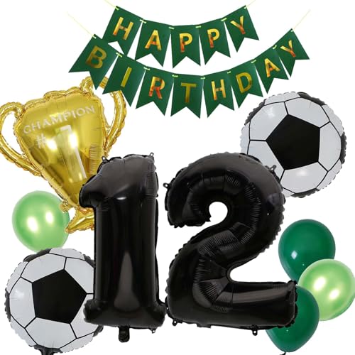 12.Geburtstag Dekoration Junge, Luftballon 12. Geburtstag Grün, 12. Geburtstag Dekoration Fußball, 12 Jahr Geburtstagsdeko Grün, Ballon 12 Geburtstag für Junge 12 Jahre Fußball Party Deko(12.) von Fechy