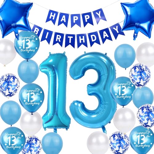 13. Geburtstag Dekoration Junge, Geburtstagsdeko 13 Jahre Junge, 13 Geburtstag Deko, Blau 13 Ballon Deko, Luftballon 13. Geburtstag Party Deko Junge Blau, Deko 13 Geburtstag Junge(13.) von Fechy