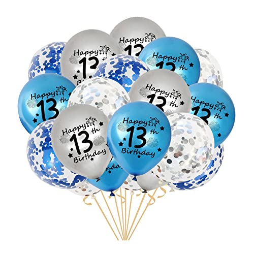 13. Geburtstag Luftballons, 20 Stück Blau Silber Happy 13. Geburtstag Latex Konfetti Ballon Bänder für Jungen Offizielle Teenager 13 Jahr Geburtstags Deko 12 Zoll (Blau) von Fechy