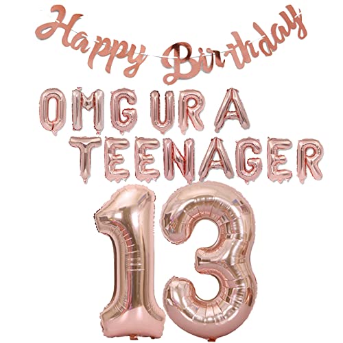 13. Teenager Geburtstag Party Dekorationen für Jungen Mädchen, 13 Geburtstag Dekorationen OMG Ur A Teenager Ballon Geburtstag Banner Jumbo Zahl 13 Folienballons für 13 Jahre alte Söhne Tochter von Fechy