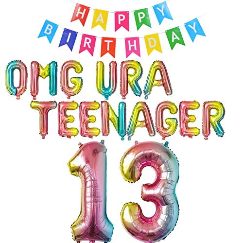 13. Teenager Geburtstag Party Dekorationen für Jungen Mädchen, 13 Geburtstag Dekorationen OMG Ur A Teenager Ballon Geburtstag Banner Jumbo Zahl 13 Folienballons für 13 Jahre alte Söhne Tochter von Fechy