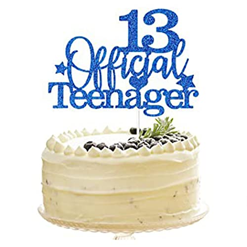13.Geburtstag Tortendeko Blau 13 Offizielle Teenager 13. Geburtstag Kuchen Topper Glitter für 13. Geburtstag Kuchendeko Dekoration Mädchen Jungen (Blau) von Fechy