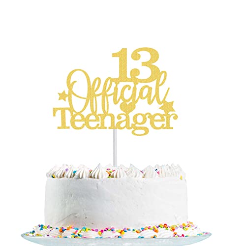 13.Geburtstag Tortendeko Blau 13 Offizielle Teenager 13. Geburtstag Kuchen Topper Glitter für 13. Geburtstag Kuchendeko Dekoration Mädchen Jungen (Gold) von Fechy