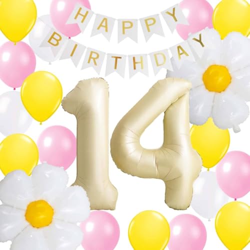 14.Gänseblümchen Geburtstag Luftballons Set, Luftballon 14. Mädchen Jungen Geburtstag Party Dekoration, Pink Gelb Weiße Nummer 14 Gänseblümchen Folienballons für 14 Jahre Mädchen Jubiläum(14.) 14.Gänseblümchen Geburtstag Luftballons Set, Luftballon 14. Mädchen Jungen Geburtstag Party Dekoration, Pink Gelb Weiße Nummer 14 Gänseblümchen Folienballons für 14 Jahre Mädchen Jubiläum(14.) von Fechy