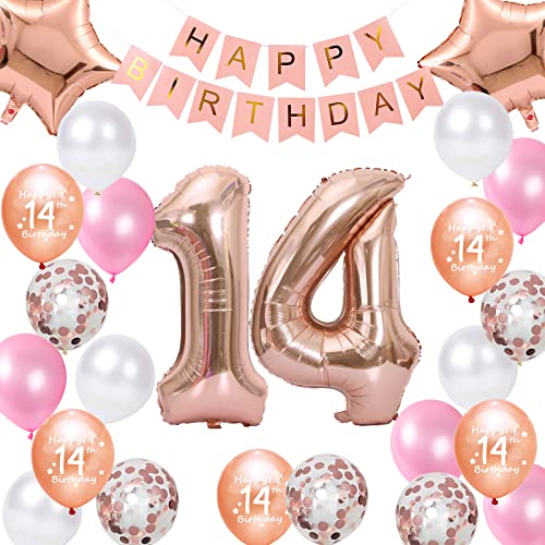 14.Geburtstag Dekorationen Roségold für Mädchen, Happy Birthday Banner Roségold Nummer 14 Geburtstags Ballons Stern Folieballon Konfetti Ballons für 14 Jahr Geburtstags Deko Mädchen 14.Geburtstag Dekorationen Roségold für Mädchen, Happy Birthday Banner Roségold Nummer 14 Geburtstags Ballons Stern Folieballon Konfetti Ballons für 14 Jahr Geburtstags Deko Mädchen von Fechy