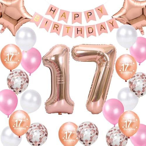 17. Geburtstag Dekorationen Roségold für Mädchen, Happy Birthday Banner Roségold Nummer 17 Geburtstags Ballons Stern Folieballon Konfetti Ballons für 17 Jahr Geburtstags Deko Mädchen 17. Geburtstag Dekorationen Roségold für Mädchen, Happy Birthday Banner Roségold Nummer 17 Geburtstags Ballons Stern Folieballon Konfetti Ballons für 17 Jahr Geburtstags Deko Mädchen von Fechy
