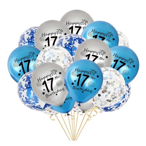 17.Geburtstag Luftballons, 20 Stück Blau Silber Happy 17. Geburtstag Latex Konfetti Ballon Bänder zum Jungen 17 Jahre Geburtstag Deko Jungen(17.) von Fechy
